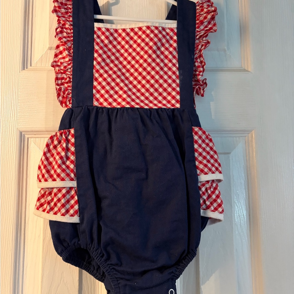 Ricrac Red Gingham and Navy Romper